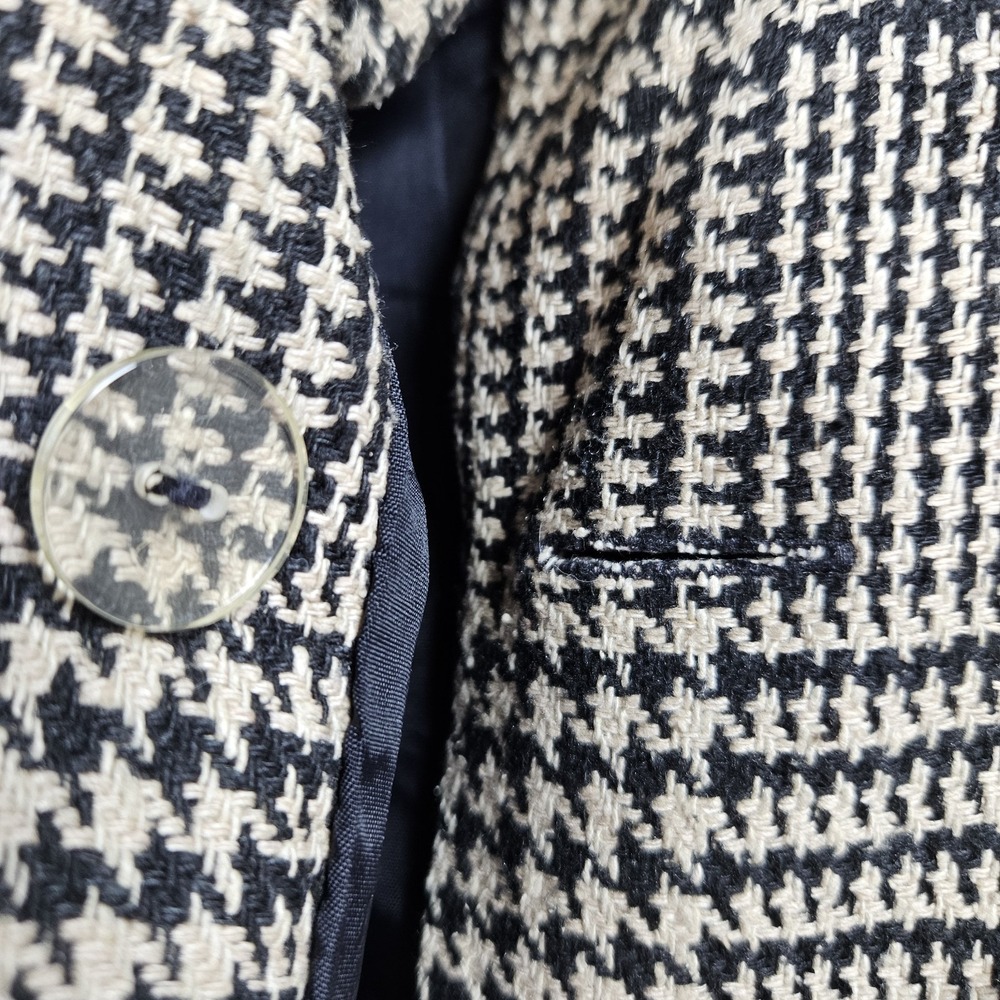 Doncaster Silks Blazer Size 16 Black Ivory Houndstooth Silk Jacket Lined Vintage - Picture 6 of 12